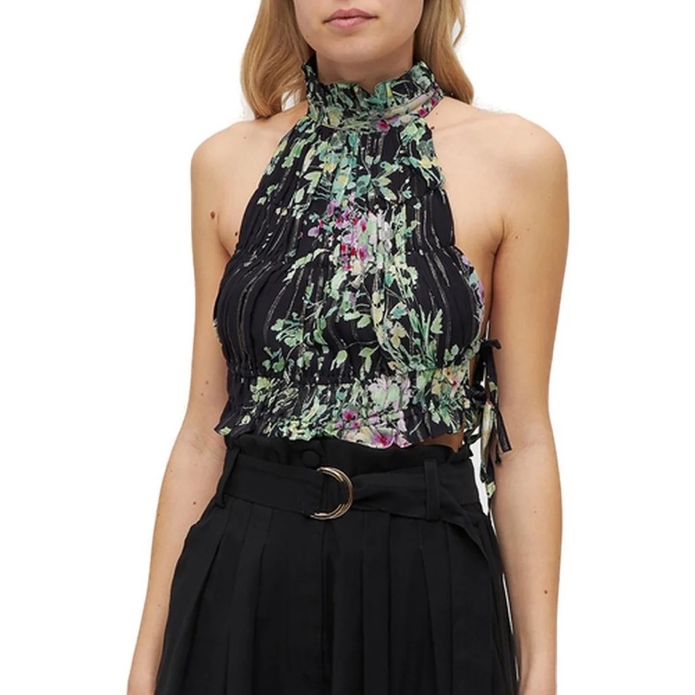 Sabina Musayev Pia Side Tie Top Black Small NWT